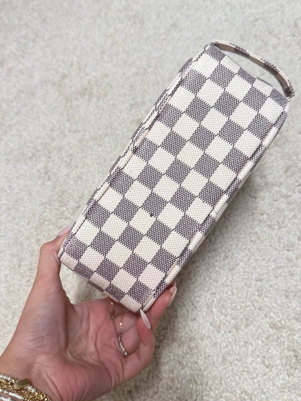 Checked Cosmetic Pouch in Beige and Taupe